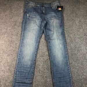 Jeanology Collection Womens Blue Wash Distressed Denim Jeans Size 12 Vintage Y2K